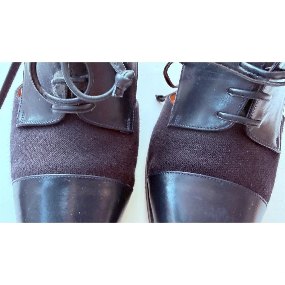 Salvatore Ferragamo Vintage Leather Fabric Lace Up D'Orsay Kitten Heels 7B Italy